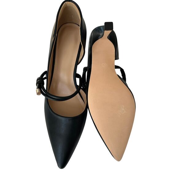 Women's Black Leather Knotted-Strap D'Orsay Kitten Heel Pumps Sz 10 - Picture 8 of 10